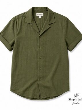 NWT COOFANDY Olive Green Short Sleeve Button Up Shirt Large